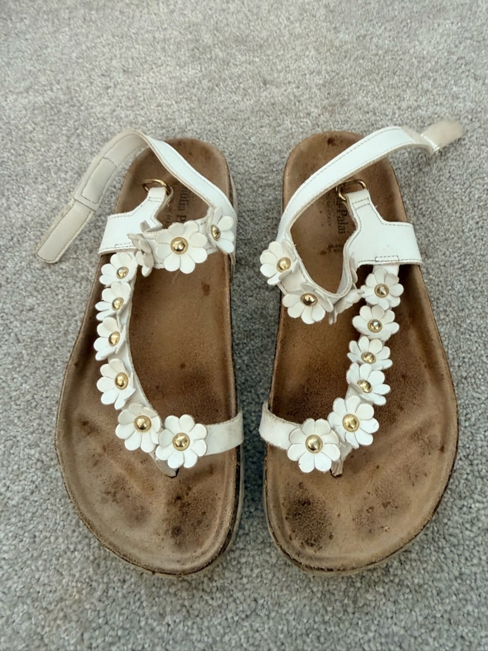 Girls White Floral T-Strap Sandals size 5